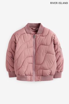 Розовое пальто-бомбер для девочек River Island (D35873) | €39