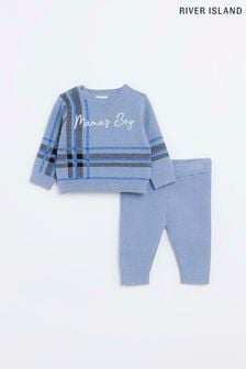 Set cu Pantaloni de sport și pulover pentru băieți River Island Albastru Verificare Bebeluși (D35885) | 167 LEI