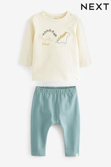 Teal Blue Dinosaur 2 Piece Baby T-Shirt And Leggings Set (D36229) | $20 - $24