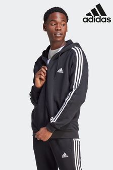 adidas Black Essentials Fleece 3-Stripes Full Zip Hoodie (D36326) | OMR26