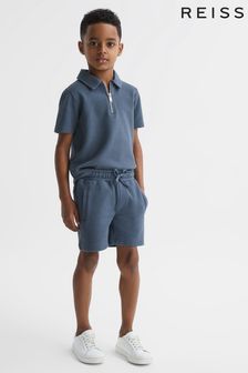Reiss Airforce Blue Robin Senior Slim Fit Textured Drawstring Shorts (D36414) | AED173