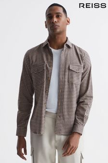 Reiss Oatmeal Harry Long Sleeve Twin Pocket Checked Overshirt (D36424) | TRY 4.413