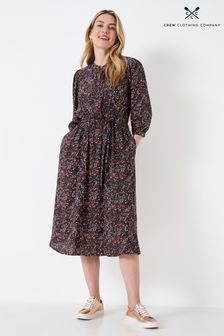 Crew Clothing Company Multi Floral Print  A-Line Brown Dress (D36451) | €58