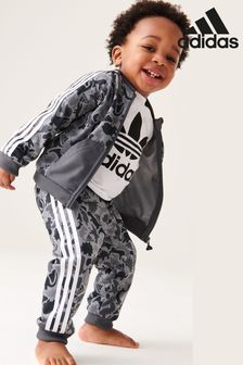 Grau - Adidas Trainingsanzug aus glänzendem Polyester mit Tarnmuster und Dinodesign (D36493) | 50 €