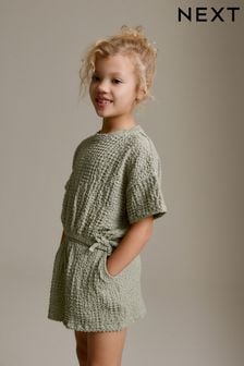 Khaki Green Textured Tie Side T-Shirt and Short Set (3-16yrs) (D36494) | NT$710 - NT$980