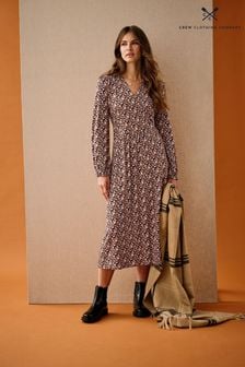 Crew Clothing Company Floral Print  A-Line Brown Dress (D36533) | DKK347