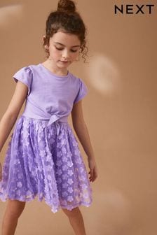 Lilac Purple 3D Floral Skirt Dress (3-12yrs) (D36561) | €28 - €33