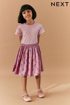 نمط Woodblock مورد وردي - فستان تنورة (3-12 سنة) (D36563) | 89 ر.ق - 119 ر.ق