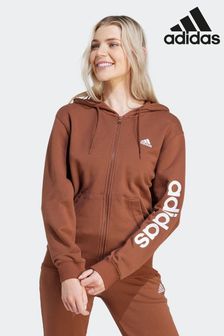 adidas Brown Linear Logo Full Zip Hoodie (D36682) | 69 €