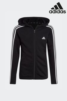 adidas Black Sportswear Essentials 3-Stripes Full-Zip Hoodie (D36916) | SGD 64