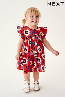  (D37244) | HK$87 - HK$113 紅色花卉 - 皺褶袖棉質連身裙 (3個月至8歲)
