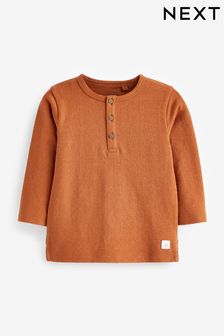 Rust Brown Long Sleeve Henley Neck T-Shirt (3mths-7yrs) (D37303) | kr110 - kr140