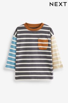Marineblau gestreift - Langärmeliges Shirt mit Blockfarben und Tasche (3 Monate bis 7 Jahre) (D37315) | 7 € - 9 €