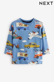 Blue Transport Long Sleeve All Over Printed T-Shirt (3mths-7yrs) (D37318) | €6 - €8