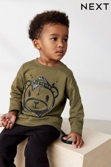 Ours Vert kaki - T-shirt à manches longues et motif personnage (3 mois - 7 ans) (D37322) | €4 - €6