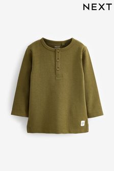 Khaki Green Long Sleeve Henley Neck T-Shirt (3mths-7yrs) (D37328) | €8 - €11