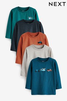 Разноцветная - Набор из 5 маленьких футболок с длинными рукавами и принтом "Транспорт" (3 мес.-7 лет) (D37365) | 14 740 тг - 17 420 тг