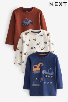 Azul marino/Marrón tostado con excavadora - Pack de 3 camisetas de manga larga con personaje (3 meses-7 años) (D37369) | 25 € - 31 €