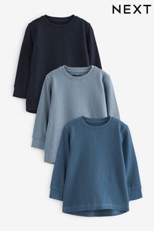 Blue 3 Pack Long Sleeve Textured T-Shirts (3mths-7yrs) (D37382) | AED92 - AED111