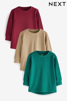 Rust/Blue/Brown 3 Pack Long Sleeve Textured T-Shirts (3mths-7yrs) (D37383) | €17 - €21