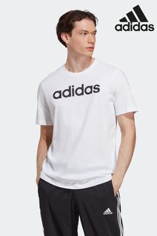 Weiß - adidas Essentials Single Linear Jersey-T-Shirt mit Logostickerei (D37406) | 31 €