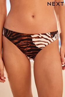 Braun mit Zebramuster - Bikinihose mit hohem Beinausschnitt (D37460) | 8 €
