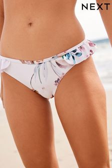 White Floral Frill High Leg Bikini Bottoms (D37470) | €7