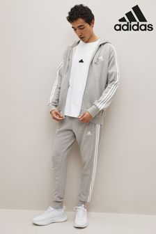 adidas Grey Sportswear Essentials French Terry 3-Stripes Full-Zip Hoodie (D37541) | €69