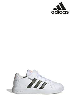 adidas White/Black Sportswear Grand Court Elastic Lace And Top Strap Trainers (D37634) | €21