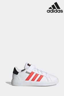 adidas Red/White Sportswear Grand Court Elastic Lace And Top Strap Trainers (D37979) | €38