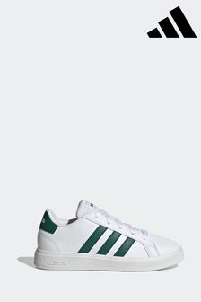 adidas White/Green Kids Sportswear Grand Court Lifestyle Tennis Lace-Up Trainers (D37982) | €37