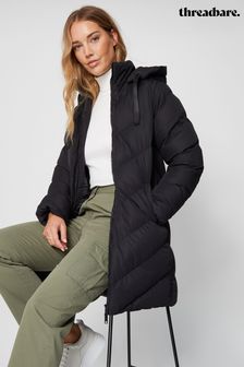 Threadbare Black Hooded Padded Mid Length Jacket (D38239) | €56
