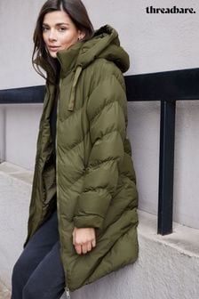 Green - Threadbare Hooded Padded Mid Length Jacket (D38240) | kr880