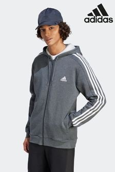 adidas Grey Essentials Fleece 3-Stripes Full Zip Hoodie (D38311) | 247 QAR