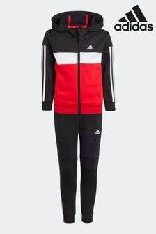 Red - Adidas Kids Sportswear Tiberio 3 Stripes Colorblock Fleece Tracksuit (D38333) | DKK405