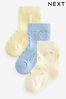 Yellow/Blue Baby Socks 3 Pack (0mths-2yrs) (D38383) | $8