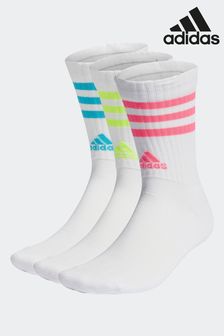 adidas White Adult 3-Stripes Cushioned Crew Socks 3 Pairs (D38412) | $31