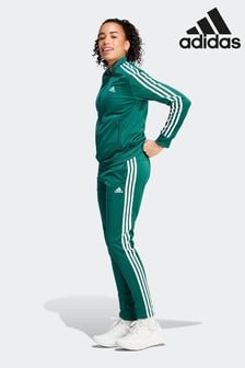 adidas Dark Green 3 Stripe Essentials Tracksuit (D38473) | $94