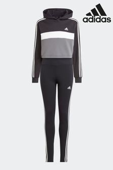 adidas Black Sportswear Tiberio 3-Stripes Colorblock Fleece Leggings Set Kids (D38485) | kr584