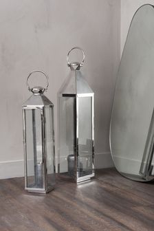 Libra Interiors Silver Sleek Tall Lantern with Glass Panels (D38537) | DKK2,270