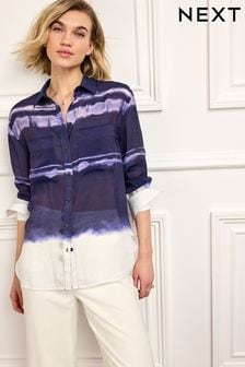 Blue/White Tie Dye Sheer Longline Shirt (D38567) | 84 zł