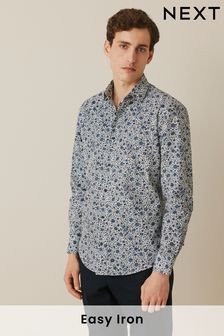 Blue Ditsy Floral Slim Fit Easy Care Printed Shirt (D38579) | kr331