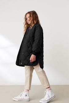 Black Longline Quilted Padded Coat (3-16yrs) (D38602) | €36 - €46