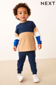 Cobalt Blue Long Sleeve Cosy Colourblock T-Shirt and Joggers Set (3mths-7yrs) (D38605) | TRY 345 - TRY 437
