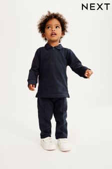 Mornarsko modra - Komplet polo majice in hlač za prosti čas iz pikeja z dolgimi rokavi (3 mesecev–7 let) (D38610) | €15 - €19