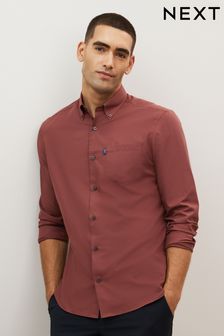 Кирпично-красный - Зауженный крой - Оксфордская рубашка из немнущейся ткани на пуговицах (D38751) | €13