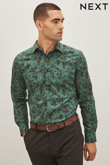 Waldgrün geblümt - Regular Fit - Business-Hemd mit Print (D38756) | 54 €