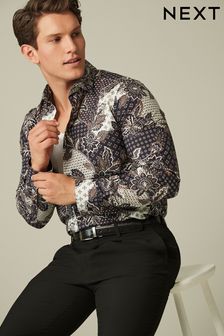 Черный с цветочным принтом в стиле пэтчворк - Зауженный крой - Рубашка с принтом и отделкой (D38761) | €18