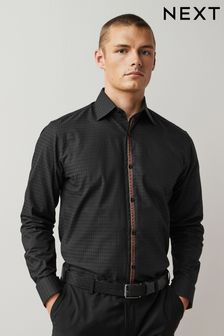 Czarny - Standardowy krój - Koszula z ozdobnym wykończeniem (D38795) | 110 zł