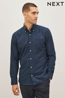 Navy Blue Slim Fit Easy Iron Button Down Oxford Shirt (D38800) | 124 QAR